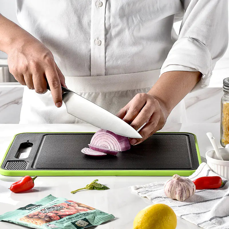 Dual-Sided Rapid Defrost Aluminum Cutting Board with Sharpener