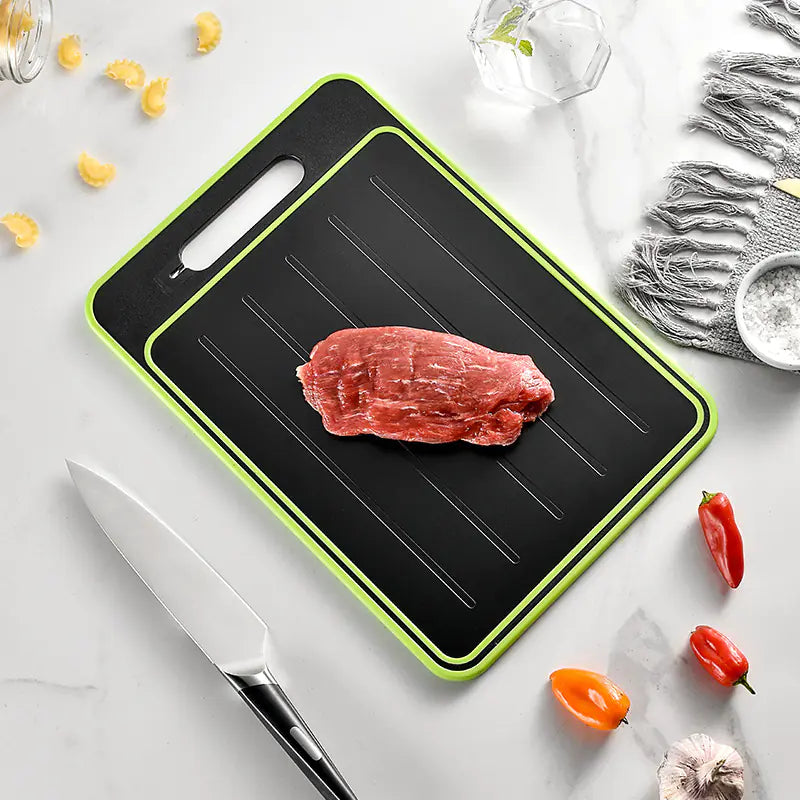 Dual-Sided Rapid Defrost Aluminum Cutting Board with Sharpener