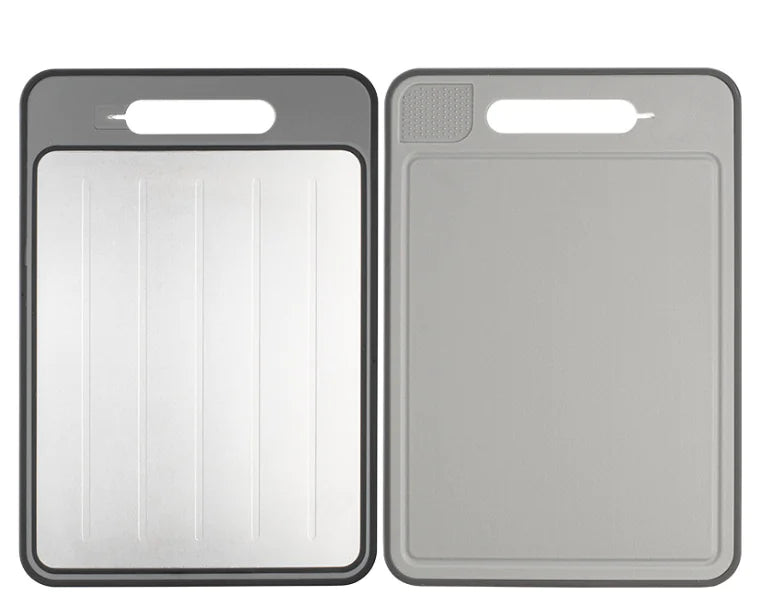 Dual-Sided Rapid Defrost Aluminum Cutting Board with Sharpener